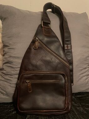 Classic Brown Leather Sling Bag for unisex